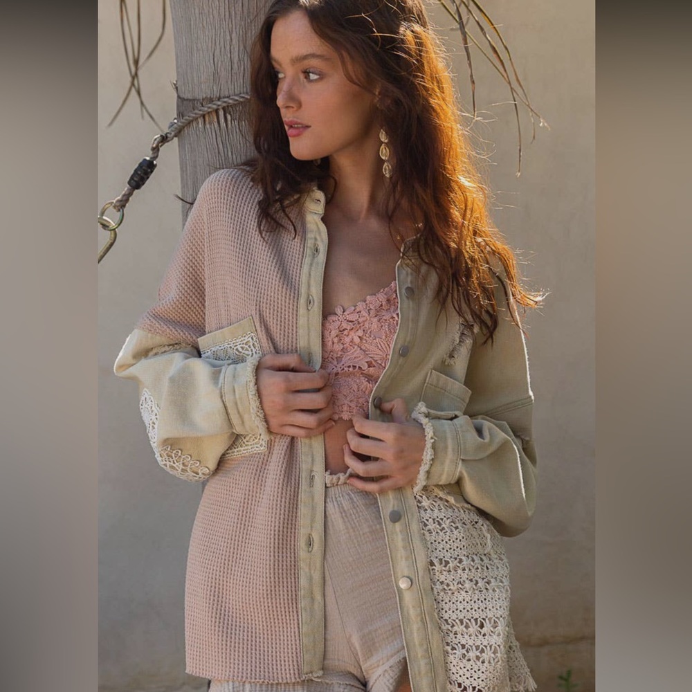 POL Cream Embroidered Crochet Lace Button Down Shacket - Picture 2 of 6